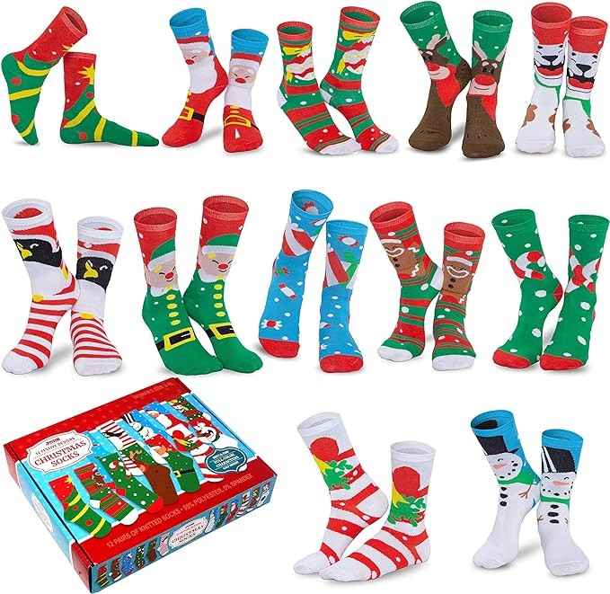 JOYIN 12 Pairs Warm Soft Cotton Christmas Socks Set